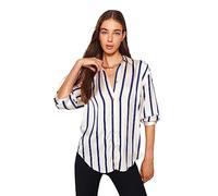 Trendyol Mujer A Rayas Manga Larga Más Tamaño Camisa Camiseta, Crudo, 40