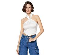 Trendyol Mujer Blusa Tejida básica de Cuello Halter Ajustada, Crudo, 36