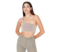 Trendyol Mujer Joven Regular Estándar Cuello Cuadrado Blusa Tejida Camisa, Beige, M