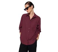 Trendyol Mujer Recta Manga Larga Más Tamaño Camisa Camiseta, Borgoña Oscuro, 42