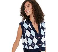 Trendyol Mujer Regular Estándar Cuello en V Tejido Suéter Chaleco, Azul Marino, L