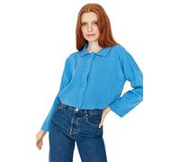 Trendyol Mujer Regular Estándar Cuello Redondo Prendas De Punto Cardigan Suéter, Azul, L