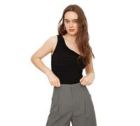 Trendyol Mujer Slim Fit Basic Asimétrico Cuello De Punto Blusa, Negro, L