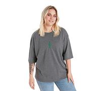 Trendyol Mujer Tamaño Regular Fit Básico Cuello Redondo Knit Plus Size T-Shirt Camisa, Antracita, 3XL Grande