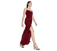 Trendyol Mujer Vestido de Noche de Punto Glam Maxi Shift Slim Fit, Granate, 42