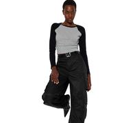 Trendyol Mujeres Bloque de Color Manga Larga Delgado Camisetas, Gris, M