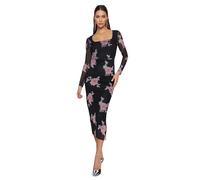 Trendyol Mujeres Floral Maxi Manga Larga Casual Vestido Regular, Negro, L