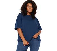 Trendyol Mujeres Recta Manga Corta Tallas Grandes Camisetas en Talla Grande, Azul Marino, 3XL