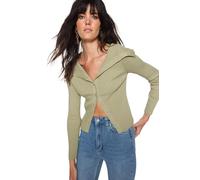 Trendyol Mujeres Recta Manga Larga Delgada Chaqueta de Punto Jersey de cárdigan, Caqui, L