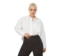 TRENDYOL Mujeres Recta Manga Larga Regular Más Talla Camiseta, Blanco, 48