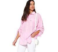 TRENDYOL Mujeres Recta Manga Larga Relajada Hijab Camisa, Rosa Claro, 42