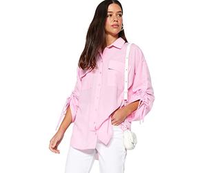 TRENDYOL Mujeres Recta Manga Larga Relajada Hijab Camisa, Rosa Claro, 42