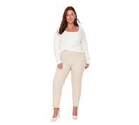 Trendyol Pantalones de Cigarrillo de Cintura Alta de Talla Mujer, Beige, 72 Grande