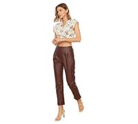 Trendyol Pantalones de Cigarrillo de Pierna Recta de Cintura Normal para Mujer, Granate, 36