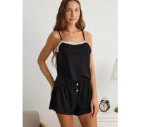 Trendyol Pijama de pantalón corto negro / blanco XS negro / blanco