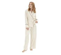 Trendyol Plain Belted Detailed Thin Woven Shirt-Trousers Pajama Set, Juego de Pijama Mujer, Beige, 34