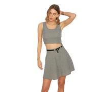 Trendyol Schwarze Plaid Gofre gewebt Pflanzenbluse, Blusa De Las Mujeres, Black, 40