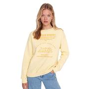 Trendyol Sudadera Ajustada de Cuello Redondo con Eslogan, Amarillo, XS para Mujer