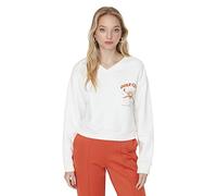 Trendyol Sudadera Ajustada de Cuello Redondo con Eslogan, Crudo, L para Mujer