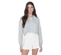 Trendyol Sudadera Ajustada Lisa con Cuello Camisero, Azul Claro, XS para Mujer