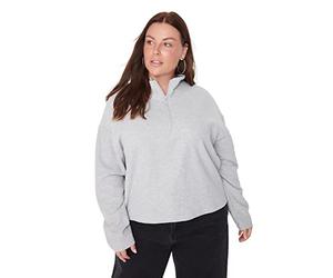 Trendyol Sudadera Lisa Regular de Talla Grande con Cuello de Camisa, Gris, 3XL para Mujer