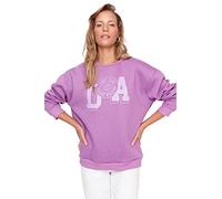 Trendyol Sudadera Regular de Cuello Redondo con Eslogan, Morado (, L para Mujer