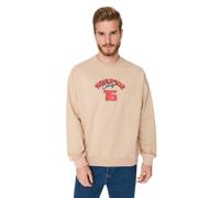 Trendyol Sudadera Regular de Cuello Redondo con Eslogan para Hombre, Beige, L