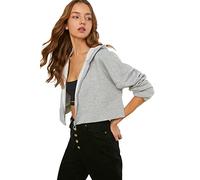 Trendyol Sudadera Singard de Punto Corto con Capucha Gris, XL para Mujer