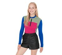 Trendyol Suéter Ajustado con Cuello Alto y Bloque de Color Sudadera, Rosa, L para Mujer