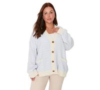 Trendyol Cárdigan Liso de Talla Grande con Cuello en V Suéter, Azul Claro, XXL para Mujer