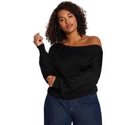 Trendyol Suéter de Punto básico con Cuello Carmen de Ajuste Regular para Mujer, Talla Grande, Negro, 3XL (Grande)