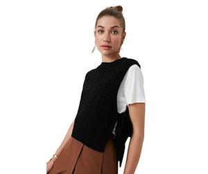 Trendyol Suéter de Punto básico Regular con Cuello Redondo para Mujer, Negro, M