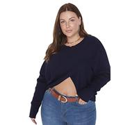 Trendyol Suéter Liso de Talla Cuello en V Sudadera, Azul Marino, 5XL Grande para Mujer