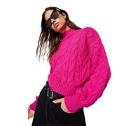 Trendyol Suéter Regular de Manga Larga Trenza de Pelo para Mujer Sudadera, Fucsia, L