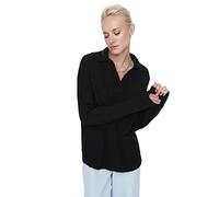 Trendyol Suéter Regular Liso con Cuello Polo Sudadera, Negro, S para Mujer