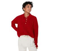 Trendyol Suéter Regular Liso con Cuello Polo Sudadera, Rojo, L para Mujer
