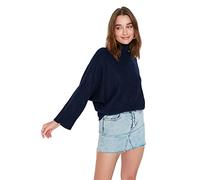 Trendyol Suéter Regular Liso de Cuello Alto Sudadera, Azul Marino, S para Mujer