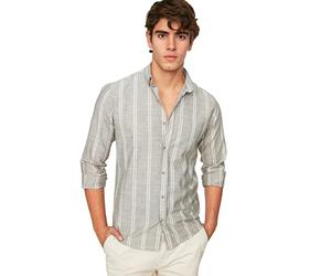 Trendyol Tejida con Cuello de Camisa estándar Delgada para Hombre, Caqui, L