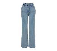 TRENDYOL Vaqueros de Cintura Alta Recta de Pierna Ancha para Mujer Jeans, Azul Claro, 44