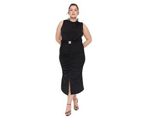 Trendyol Vestido Ajustado Midi de Talla Grande, Negro, 3XL para Mujer