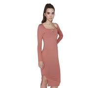 Trendyol Vestido de Punto Ajustado con Cuello Cuadrado para Mujer, Canela, XS