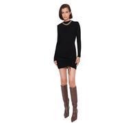 Trendyol Vestido de Punto Ajustado con Cuello Redondo para Mujer, Negro, M