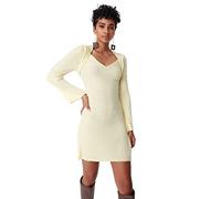 Trendyol Vestido de Punto Ajustado con diseño de Mujer, Amarillo, L
