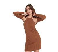 Trendyol Vestido de Punto de Cuello Alto con Gargantilla estándar Delgada para Mujer, marrón, S