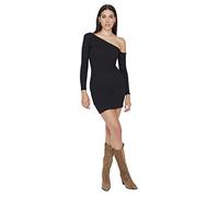 Trendyol Vestido de Punto Mini Ajustado con Cuello asimétrico para Mujer, Negro, XL