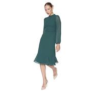 Trendyol Vestido Recto Midi de Manga Larga para Mujer, Verde, 42