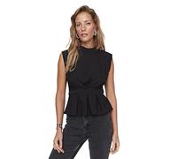 Trendyol Woman Basic Slim A-Line Crew Neck Woven Blouse Camisa, Black, 40 para Mujer