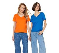 Trendyol Woman Basics Regular fit Basic V Neck Knit T-Shirt Camisa, Orange-Sax, L para Mujer
