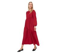 Trendyol Woman Design Maxi A-Line Crew Neck Woven Dress, Vestido Mujer, Burgundy, 34