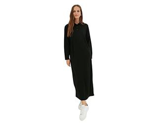 Trendyol Woman Design Maxi Standard Polo Neck Knitwear Dress Vestido, Black, S/M para Mujer